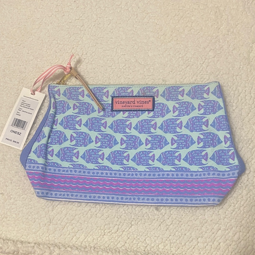 Vineyard Vines Blue and Purple Fish Pattern Pouch